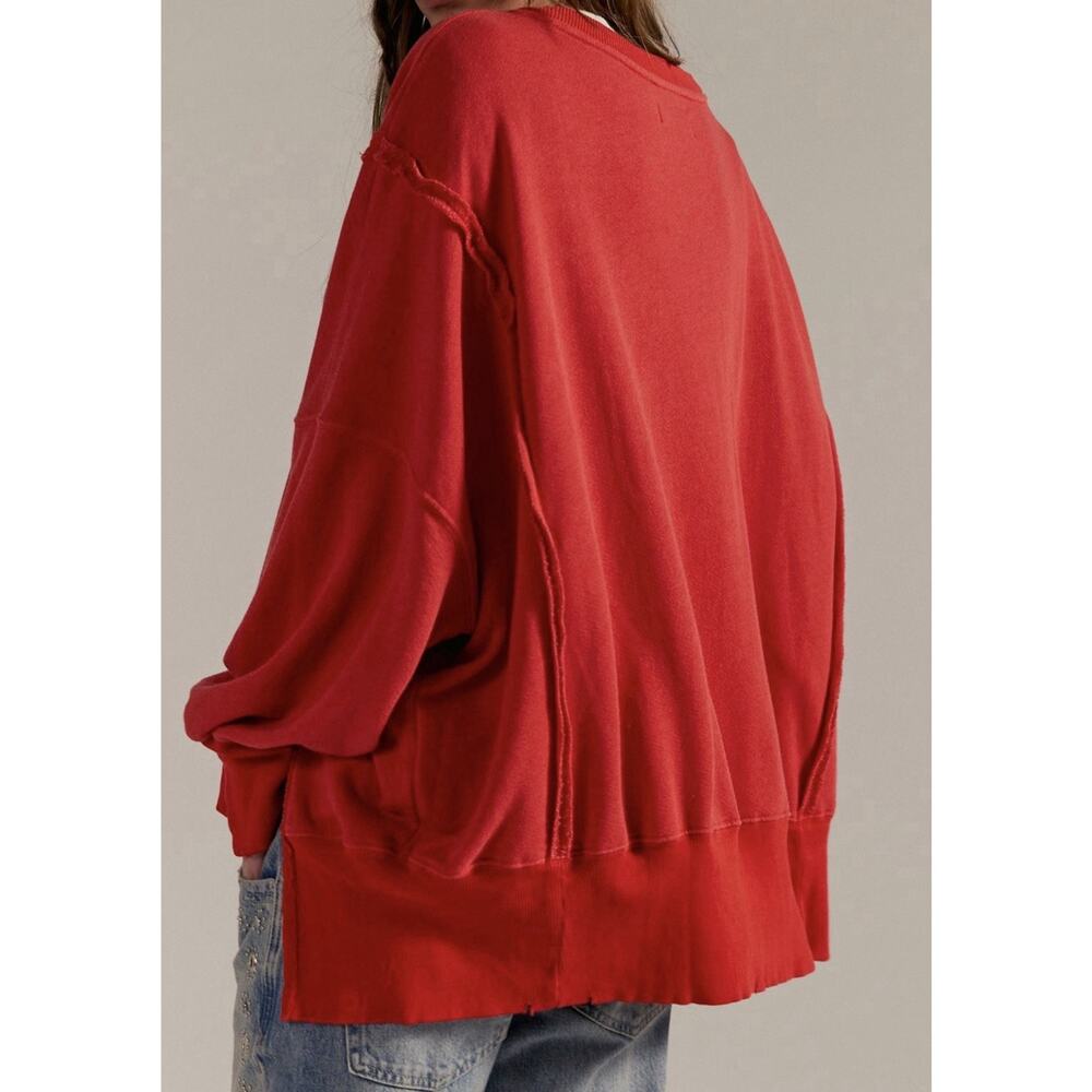 Free People We The Free Camden Sweatshirt, Flame Red, Size M - Picture 2 of 5